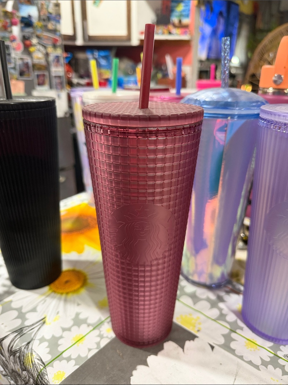 Starbucks Rose Textured Tumbler with Lid and Straw